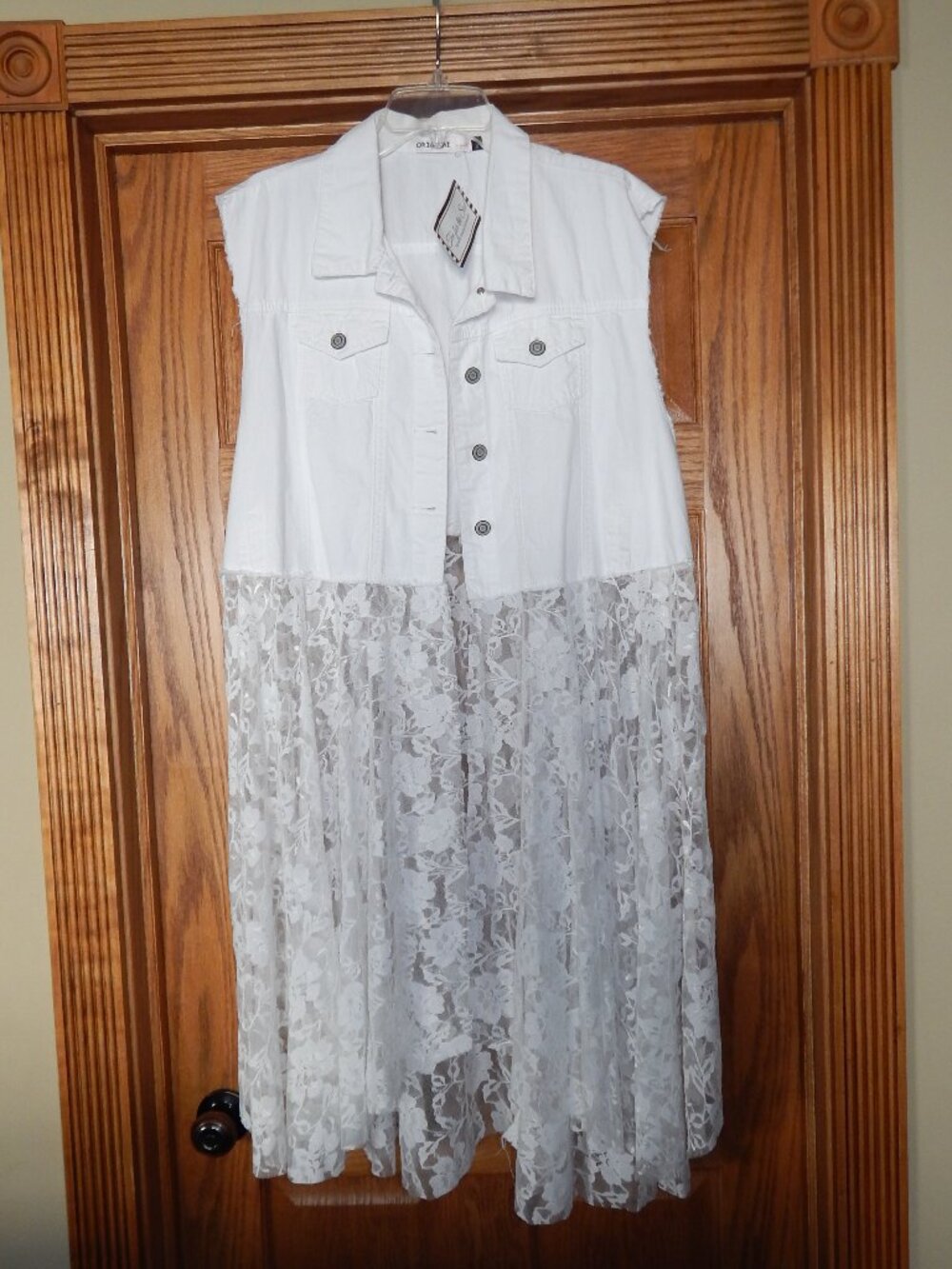 NEW Origami by Vivien White Denim Vest Lace Duster One Size Plus Boho